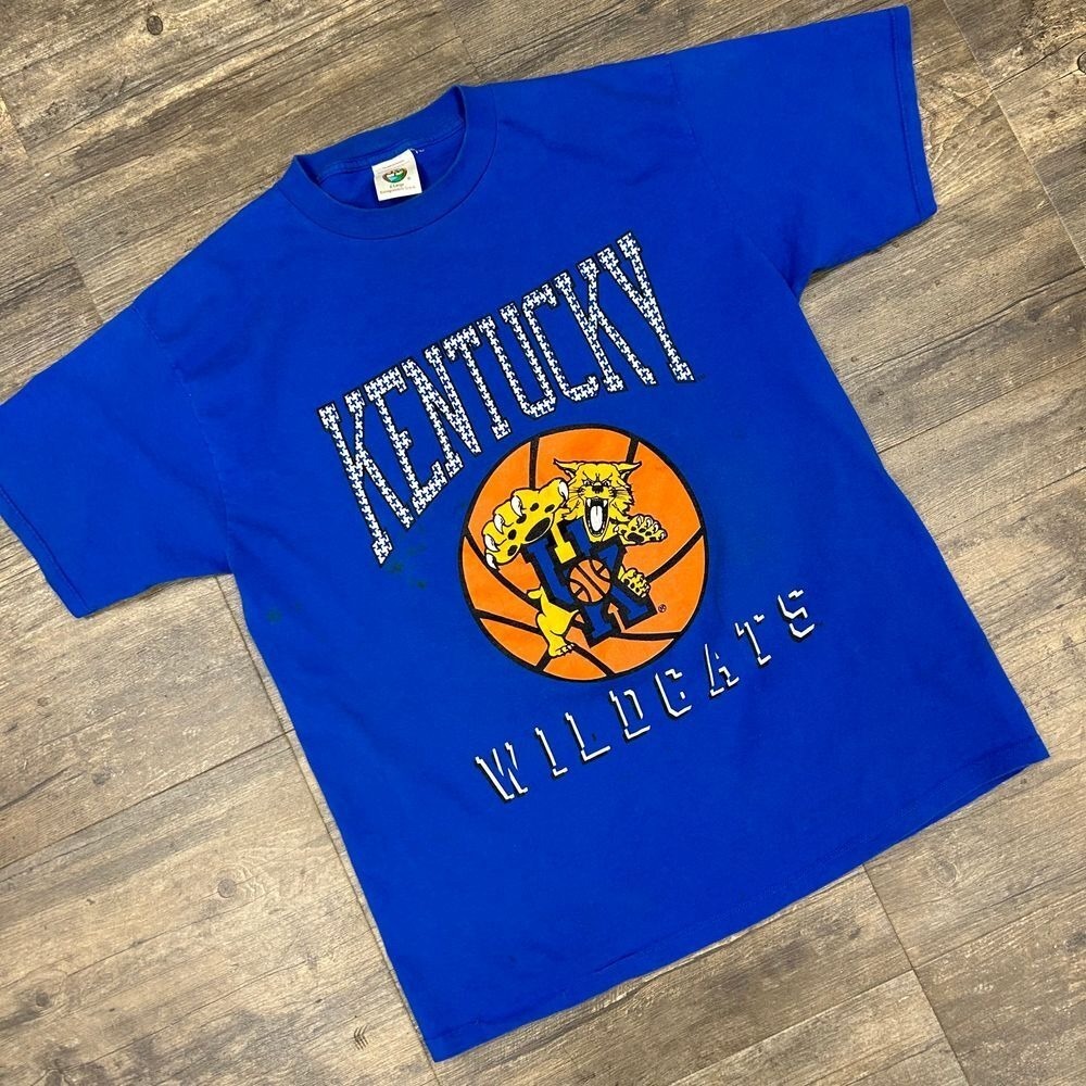 Vintage Kentucky Wildcats Tshirt Blue Spellout Men Size XL PM‎ Tag USA Made 90s